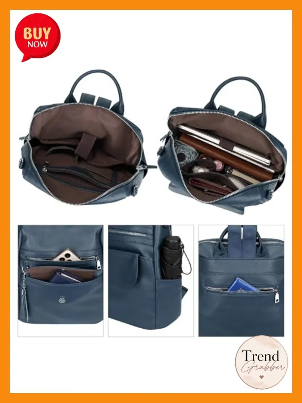 Genuine Leather Backpack Purse Convertible Shoulder Bag Multi-Pocket Front Flap